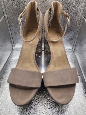 Old Navy Taupe Suede Ankle-Strap Sandals with Glitter Block Heel